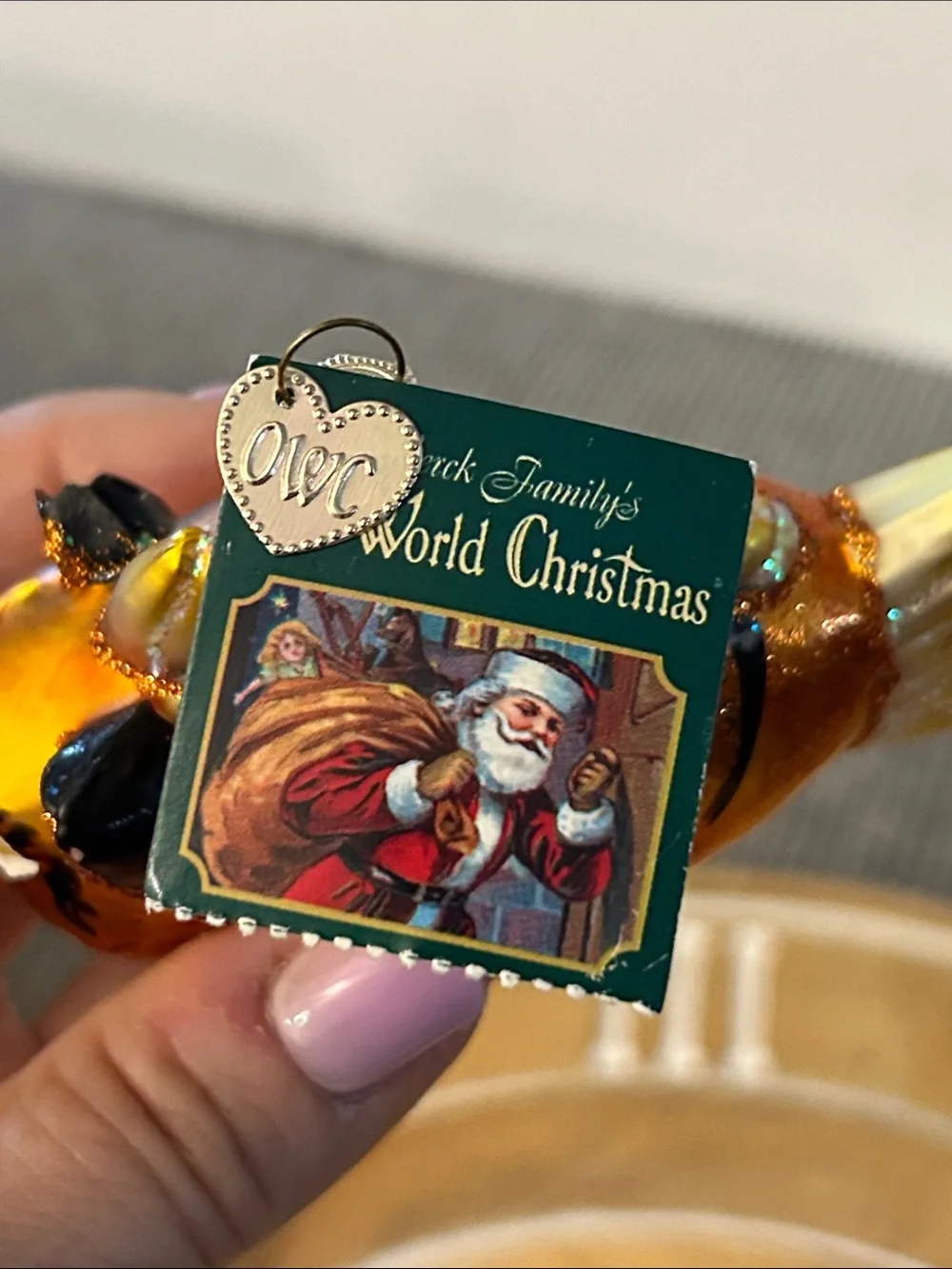 Old world Christmas Glass Tiger Kitty CatFish Ornament one ear broken
